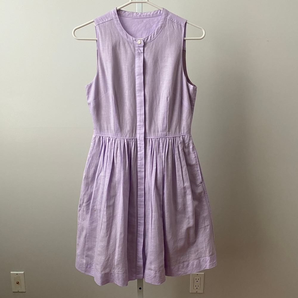 Preppy M Purple Linen Tea Party Minimalist Sleeveless A-line Pocket Dress Summer